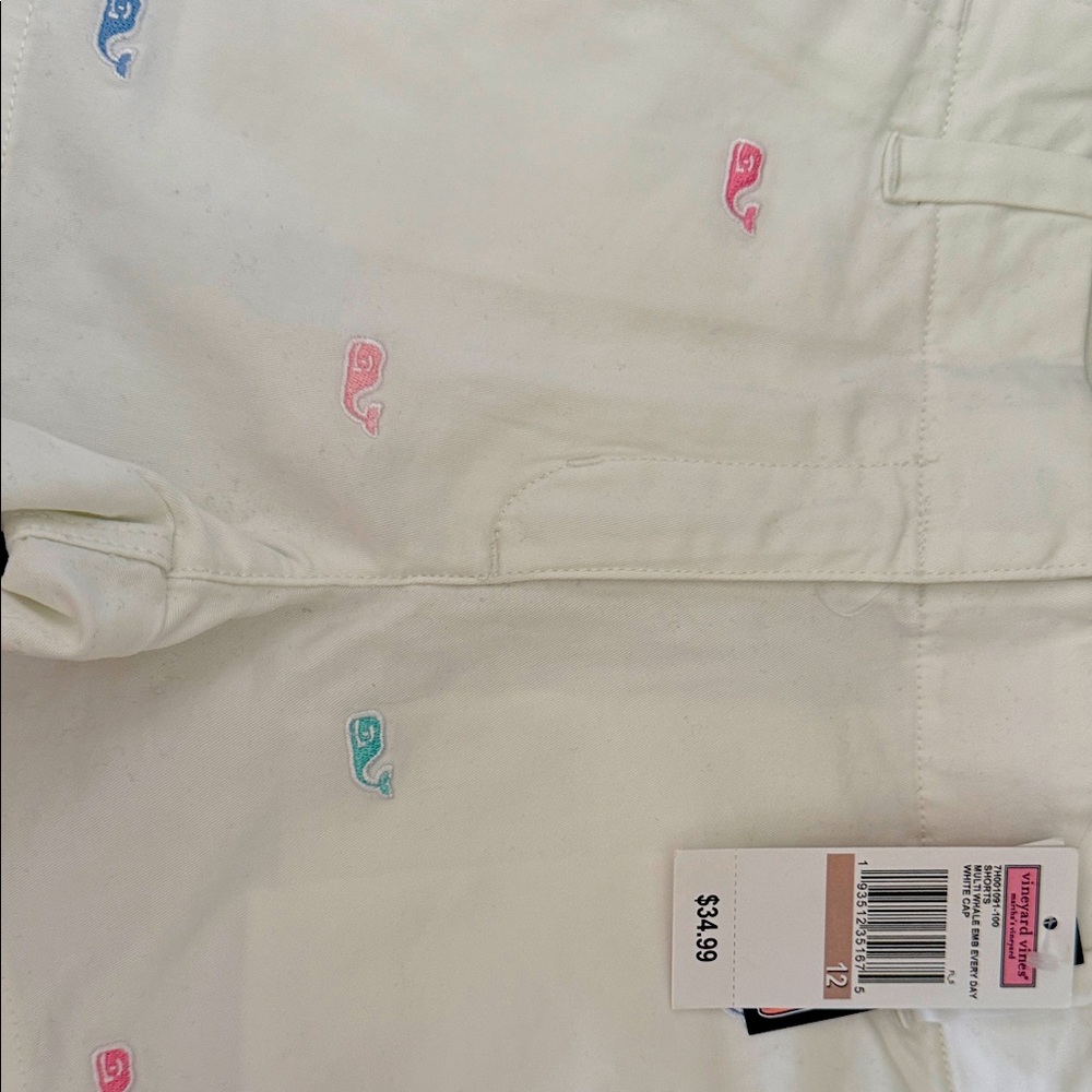 Vineyard Vines Cream Shorts with Colorful Whale Embroidery